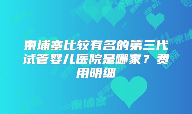 柬埔寨比较有名的第三代试管婴儿医院是哪家？费用明细