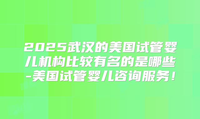 2025武汉的美国试管婴儿机构比较有名的是哪些-美国试管婴儿咨询服务！