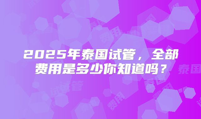 2025年泰国试管，全部费用是多少你知道吗？