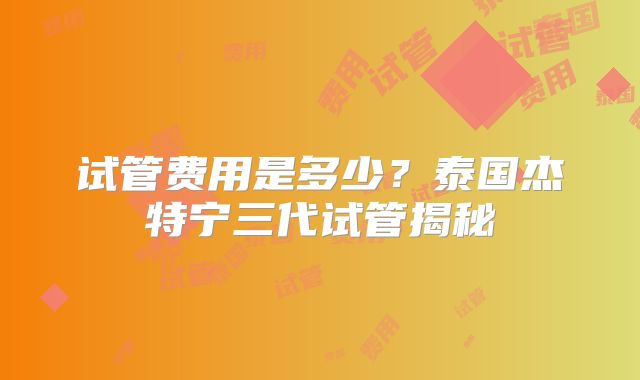 试管费用是多少？泰国杰特宁三代试管揭秘