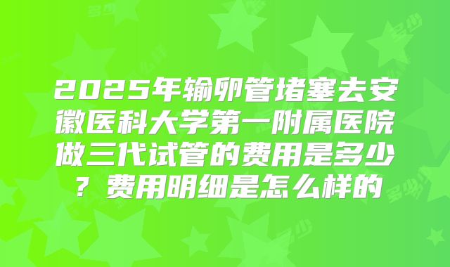 2025年输卵管堵塞去安徽医科大学第一附属医院做三代试管的费用是多少？费用明细是怎么样的