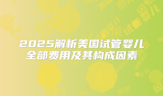 2025解析美国试管婴儿全部费用及其构成因素