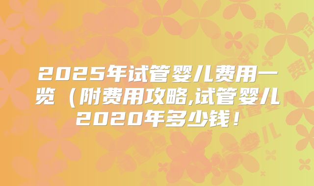 2025年试管婴儿费用一览（附费用攻略,试管婴儿2020年多少钱！