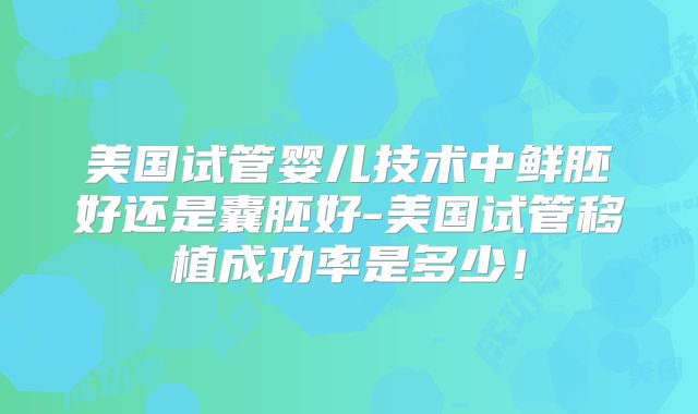 美国试管婴儿技术中鲜胚好还是囊胚好-美国试管移植成功率是多少！