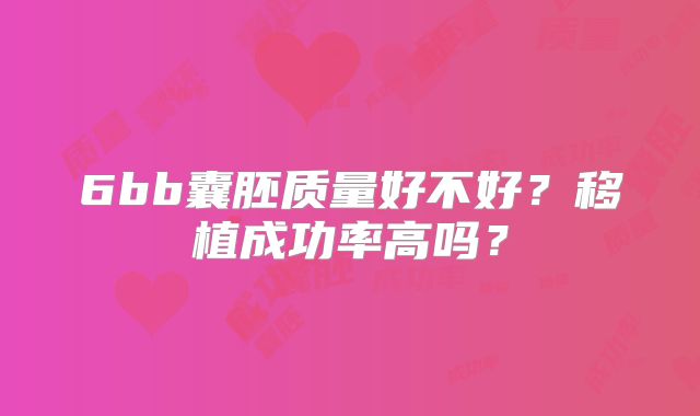6bb囊胚质量好不好？移植成功率高吗？