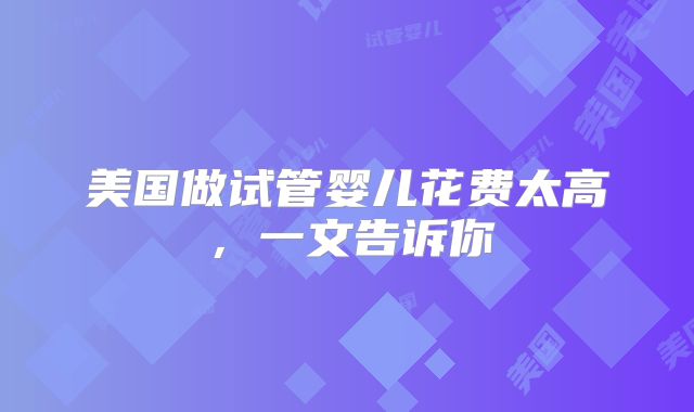 美国做试管婴儿花费太高,一文告诉你