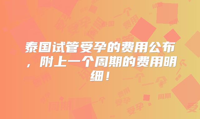 泰国试管受孕的费用公布，附上一个周期的费用明细！