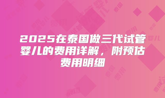 2025在泰国做三代试管婴儿的费用详解，附预估费用明细
