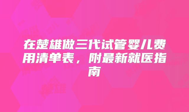 在楚雄做三代试管婴儿费用清单表，附最新就医指南