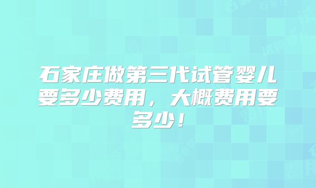 石家庄做第三代试管婴儿要多少费用，大概费用要多少！