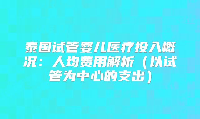 泰国试管婴儿医疗投入概况：人均费用解析（以试管为中心的支出）