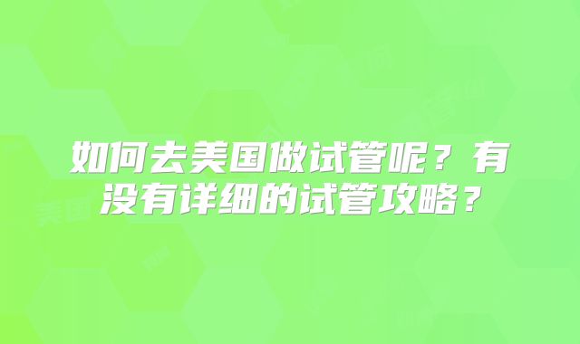 如何去美国做试管呢？有没有详细的试管攻略？