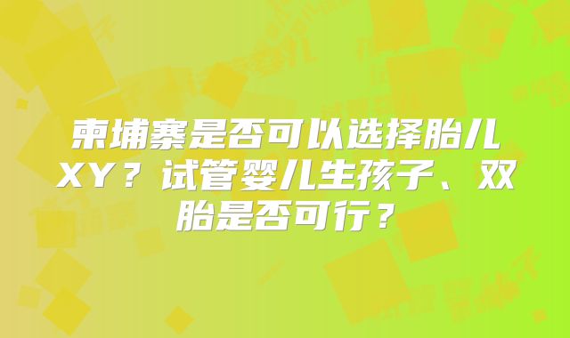 柬埔寨是否可以选择胎儿XY？试管婴儿生孩子、双胎是否可行？