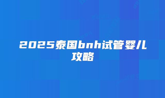 2025泰国bnh试管婴儿攻略