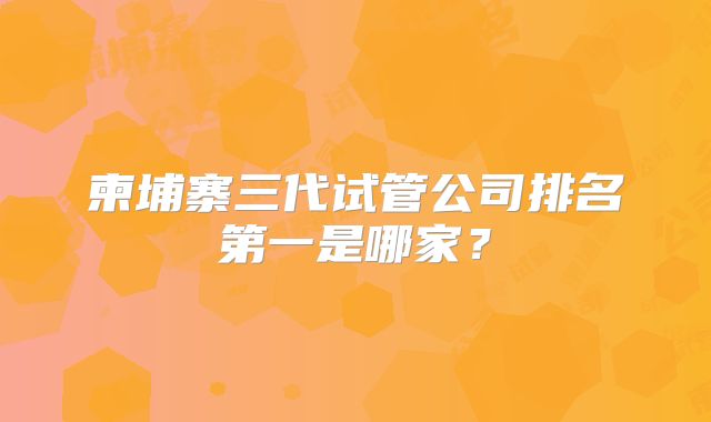 柬埔寨三代试管公司排名第一是哪家？