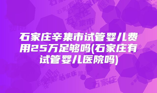 石家庄辛集市试管婴儿费用25万足够吗(石家庄有试管婴儿医院吗)