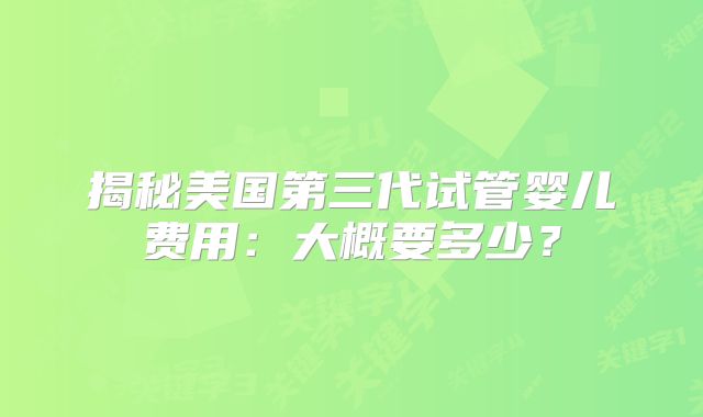 揭秘美国第三代试管婴儿费用：大概要多少？