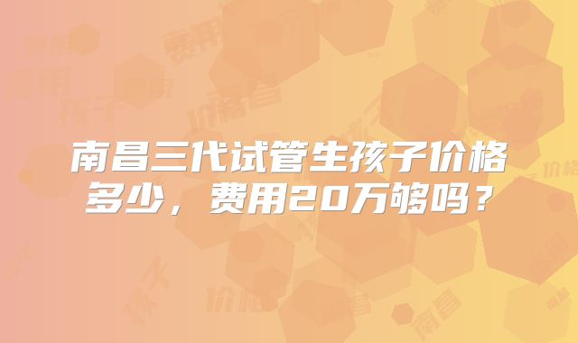 南昌三代试管生孩子价格多少，费用20万够吗？