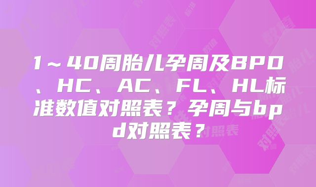 1~40周胎儿孕周及BPD、HC、AC、FL、HL标准数值对照表?孕周与bpd对照表?