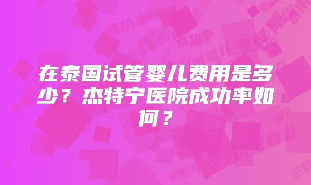 在泰国试管婴儿费用是多少?杰特宁医院成功率如何?