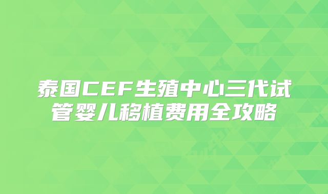 泰国CEF生殖中心三代试管婴儿移植费用全攻略