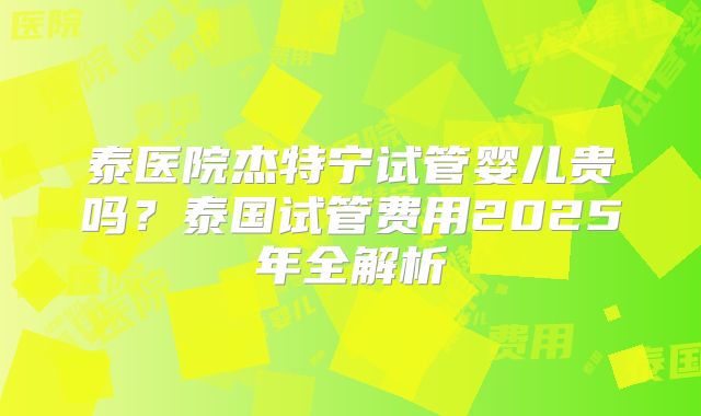 泰医院杰特宁试管婴儿贵吗？泰国试管费用2025年全解析