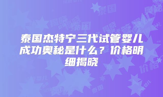 泰国杰特宁三代试管婴儿成功奥秘是什么？价格明细揭晓