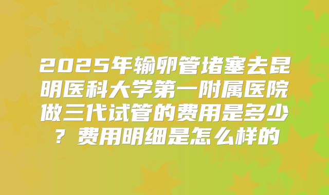 2025年输卵管堵塞去昆明医科大学第一附属医院做三代试管的费用是多少？费用明细是怎么样的