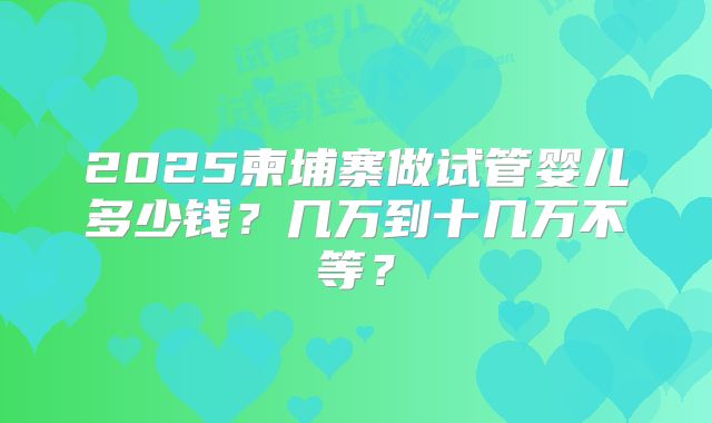 2025柬埔寨做试管婴儿多少钱？几万到十几万不等？