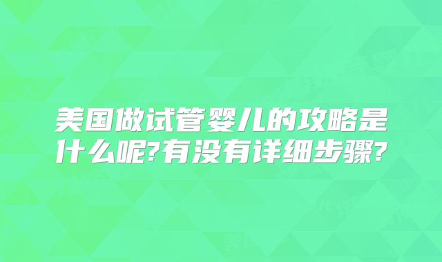 美国做试管婴儿的攻略是什么呢?有没有详细步骤?