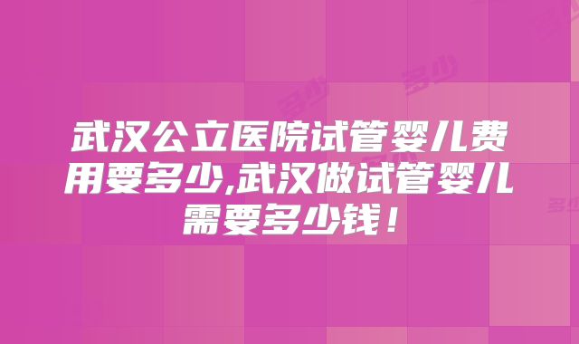 武汉公立医院试管婴儿费用要多少,武汉做试管婴儿需要多少钱!