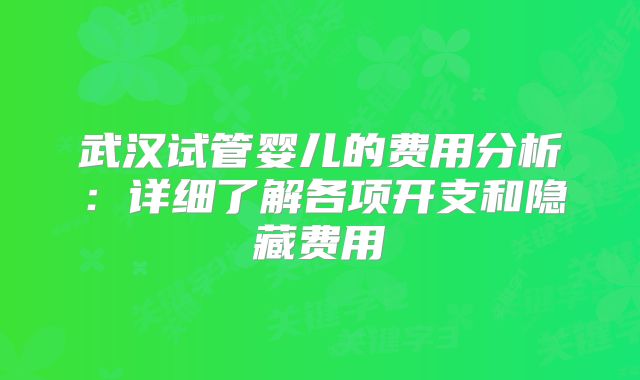 武汉试管婴儿的费用分析:详细了解各项开支和隐藏费用