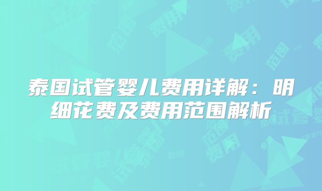 泰国试管婴儿费用详解：明细花费及费用范围解析