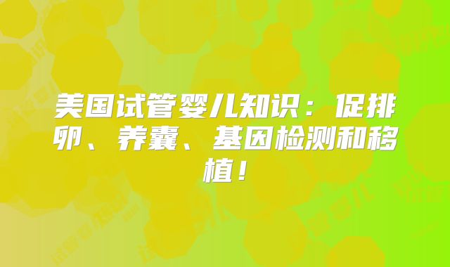 美国试管婴儿知识：促排卵、养囊、基因检测和移植！