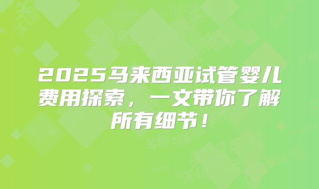 2025马来西亚试管婴儿费用探索，一文带你了解所有细节！