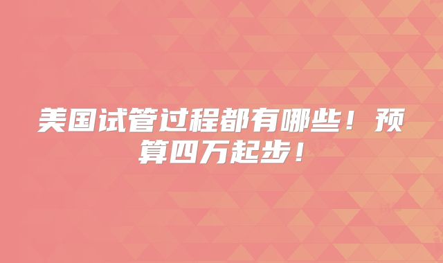 美国试管过程都有哪些！预算四万起步！