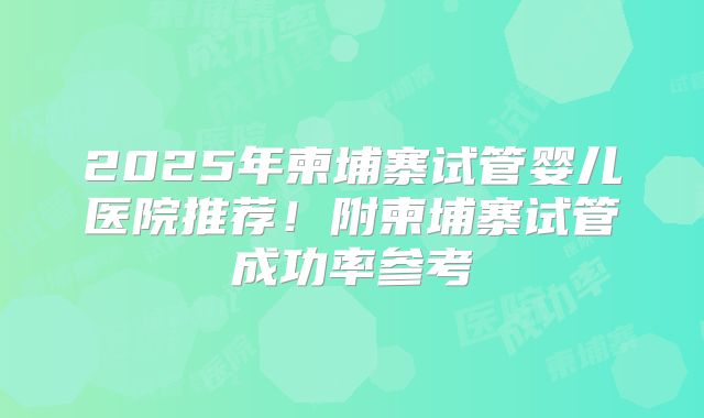 2025年柬埔寨试管婴儿医院推荐！附柬埔寨试管成功率参考