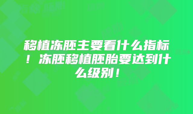 移植冻胚主要看什么指标!冻胚移植胚胎要达到什么级别!