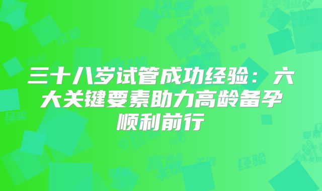 三十八岁试管成功经验：六大关键要素助力高龄备孕顺利前行