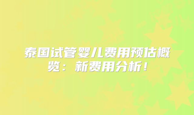 泰国试管婴儿费用预估概览：新费用分析！