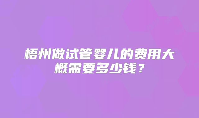 梧州做试管婴儿的费用大概需要多少钱？