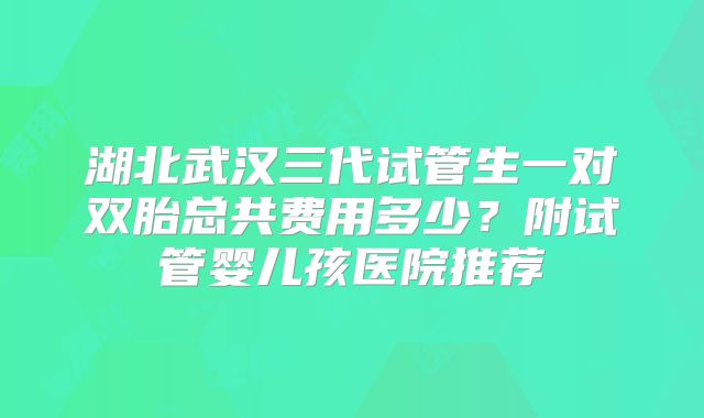 湖北武汉三代试管生一对双胎总共费用多少？附试管婴儿孩医院推荐
