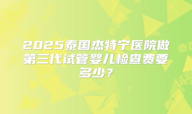2025泰国杰特宁医院做第三代试管婴儿检查费要多少？