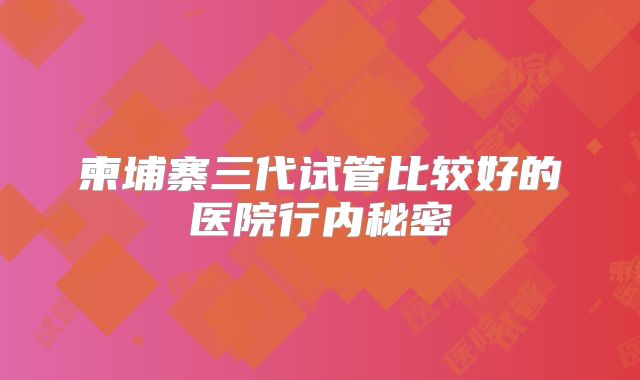 柬埔寨三代试管比较好的医院行内秘密