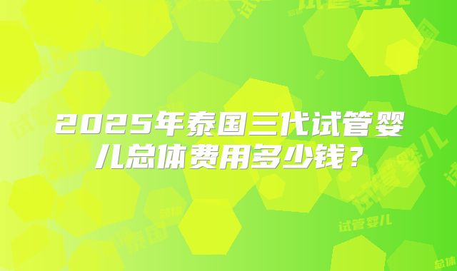 2025年泰国三代试管婴儿总体费用多少钱？