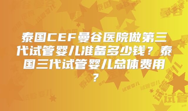 泰国CEF曼谷医院做第三代试管婴儿准备多少钱？泰国三代试管婴儿总体费用？