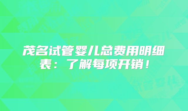 茂名试管婴儿总费用明细表:了解每项开销!