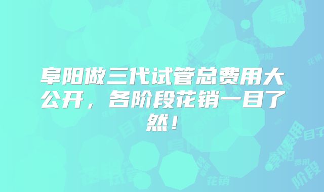阜阳做三代试管总费用大公开，各阶段花销一目了然！