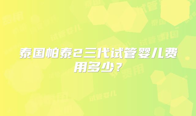 泰国帕泰2三代试管婴儿费用多少？