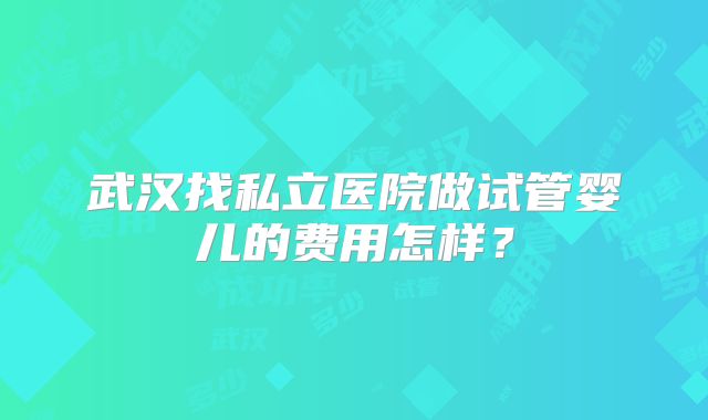 武汉找私立医院做试管婴儿的费用怎样？